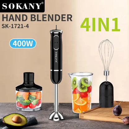 Sokany™ 4-in-1 Low-Noise Blender with Beaker, Chopper, Whisk & Milk Frother