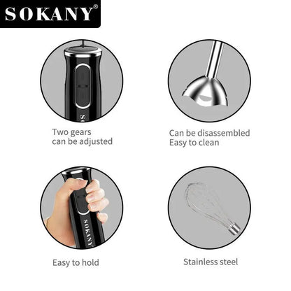 Sokany™ 4-in-1 Low-Noise Blender with Beaker, Chopper, Whisk & Milk Frother